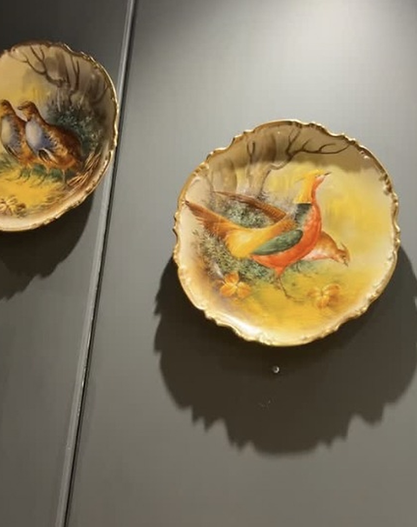 El boyaması kuş desenli porselen tabaklar